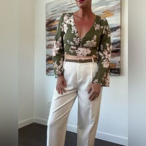 ZARA Floral Linen Crop Top